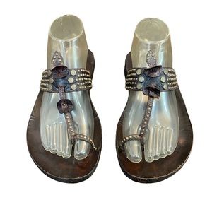 Calleen Cordero Women’s Brown Leather Bedazzled Sandals Handmade In USA Size 8